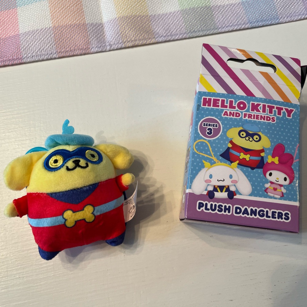 Pompompurin Hello Kitty and friends plush keychain dangler SUPER HEROES